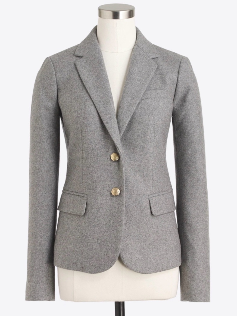 J.Crew Wool Schoolboy Blazer Gray Gold Crest Buttons Size 4